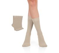 Hugh Ugoli Calzini Donna in Bambù a Metà Polpaccio, 3 Paia, Calzini Morbidi e Traspiranti, Sottili per Lavoro, Pantaloni e Uso Quotidiano, Beige, Taglia 39-43