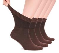 Hugh Ugoli Calzini Uomo Diabetici in Bambù, 4 Paia, Calzini Corti Morbidi e Traspiranti, Extra Larghi per Caviglie Gonfie, Bordo Senza Elastico e Punta Senza Cuciture, Marrón, Taglia 40-44