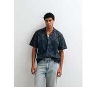 HUGO Blue - Camicia blu scuro con colletto a rever e stampa XL