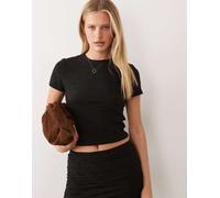 HUGO Blue - Crop top nero con stampa del logo in coordinato XS