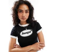 HUGO Blue - Dalia - T-shirt corta nera con bordi a contrasto-Nero 34