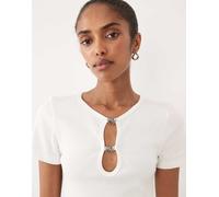 HUGO Blue - diheart - Crop top con apertura a goccia bianco S