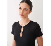 HUGO Blue - diheart - Crop top nero con apertura a goccia XL
