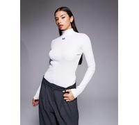 HUGO Blue - Easy - Top slim a maniche lunghe bianco con logo centrale 40