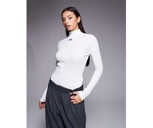 HUGO Blue - Easy - Top slim a maniche lunghe bianco con logo centrale 40