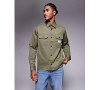 HUGO Blue - Ekynone - Camicia giacca oversize verde scuro con etichetta del logo sulla tasca L