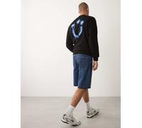 HUGO Blue - Felpa nera con stampa del logo-Nero XS