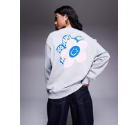 HUGO Blue - Felpa oversize grigia con stampa di fiore-Grigio 40