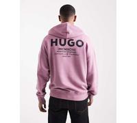 HUGO Blue - Nazardo - Felpa con cappuccio rosa scuro ampia con stampa del logo tono su tono al centro e sul retro 2XL