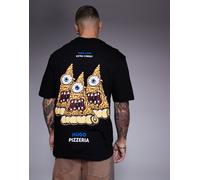 HUGO Blue - Nizzerio - T-shirt nera con stampa di pizza-Nero S