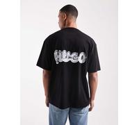 HUGO Blue - Nyrotee - T-Shirt nera oversize con stampa sul retro del logo in rilievo-Nero XL