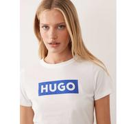 HUGO Blue - T-shirt bianca classica slim con riquadro del logo-Bianco 34