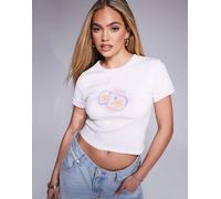 HUGO Blue - T-shirt mini bianca e rosa con logo e cuori-Bianco 40