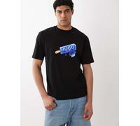 Hugo Blue - T-shirt nera con stampa grafica sul petto-Nero M