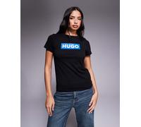 HUGO Blue - T-shirt nera slim fit con riquadro del logo classico-Nero 42
