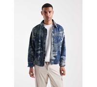 HUGO Blue - Wylie - Giacca di jeans lavaggio blu medio a fantasia mimetica indaco con zip frontale XL