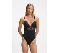 HUGO Body in pizzo e rete con etichetta con logo rossa - Style SAVANA BODYSUIT P, 50570667 Nero L