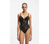 HUGO Body in pizzo floreale con logo impilato - Style BLOOM LACE BODYSUIT, 50561602 Nero S