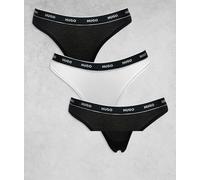 Tanga HUGO Cotton Stripe Logo bianco nero (3 unità) - L