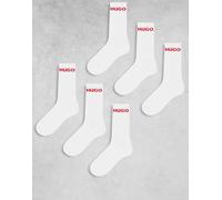 HUGO Bodywear - Confezione da 6 paia di calzini bianchi a coste con logo-Bianco 9-11