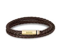 BOSS Jewelry Braccialetto da Uomo Collezione ARES con Pelle Intrecciata Marrone a Doppio Giro - 1580670M