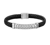 BOSS Bracciale in pelle nera intrecciata con dettagli in metallo a spina di pesce - Style TAILORED, HB1580674 Nero M