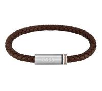 BOSS Brown braided-leather cuff with magnetic logo closure - Style ARES SINGLE, HB1580623 Marrone pz.