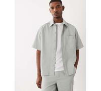Hugo Boss - Camicia a maniche corte in denim turchese con bottoni in coordinato-Blu XL