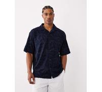 Hugo Boss - Camicia in spugna blu scuro a fiori S