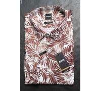 HUGO BOSS Uomo Hank Kent Slim Fit Foglia Stampa Cotone Elastico Abito Camicia 39