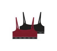 HUGO Bralette in cotone elasticizzato con elastico con logo in confezione da due - Style TWIN BRALETTE STRIPE, 50545691 Nero / Rosso XL