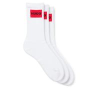 HUGO Calze corte con etichetta con logo rossa in confezione da tre - Style 3P QS RIB LABEL CC, 50531515 Bianco 43-46