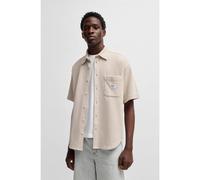 HUGO Camicia a maniche corte in misto cotone con lavorazione a nido d'ape - Style Ebronn, 50540316 Beige chiaro M