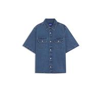 Hugo Camicia Ekyno Oversize da Uomo in Twill di Cotone con Logo Toppa, 416 Navy, L