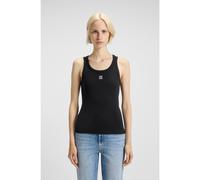 HUGO Canotta in misto cotone a coste con logo scomposto ricamato - Style Datamia, 50514489 Nero XL