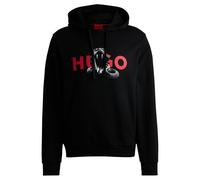 HUGO Red - Dueleyo - Felpa nera con cappuccio e stampa di serpente-Nero 2XL
