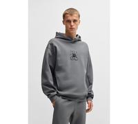 HUGO Felpa con cappuccio in misto cotone intrecciato con loghi scomposti - Style Debostaco, 50530191 Grigio L