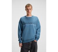 HUGO Felpa in terry di cotone con logo ricamato effetto fumato - Style Nogocrew, 50549148 Blu L