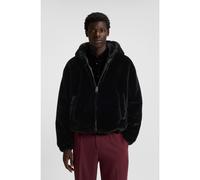 HUGO Giacca con cappuccio in pelliccia sintetica con logo ricamato - Style Bedo2541, 50546237 Nero M