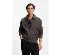 HUGO Giubbotto extra slim fit in morbida pelle scamosciata - Style Lemai, 50556503 Grigio scuro L