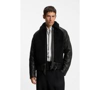 HUGO Giubbotto in pelle con cintura e pannelli in shearling - Style Laran, 50567438 Nero S