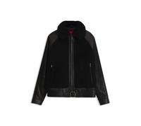 HUGO Giubbotto in pelle con cintura e pannelli in shearling - Style Laran, 50567438 Nero XL