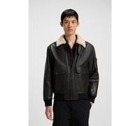 HUGO Giubbotto in pelle stile aviatore con collo in pelliccia sintetica - Style Loran, 50521030 Marrone scuro M
