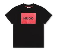 HUGO Maglietta da bambino in cotone con logo grande, Nero, 6 anni
