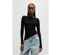 HUGO Maglione a coste trasparenti con orlo asimmetrico - Style Somy_B, 50532240 Nero XL