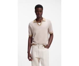 HUGO Maglione in cotone e lino con colletto Johnny - Style Seeroy, 50557361 Beige chiaro S