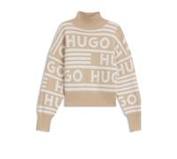 HUGO Maglione oversize con collo a lupetto e logo jacquard - Style Sismina, 50477117 Beige a motivi S