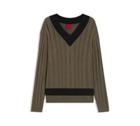 HUGO Maglione oversize in maglia mista con scollatura a V a contrasto - Style Stiggid, 50546993 Marrone XL