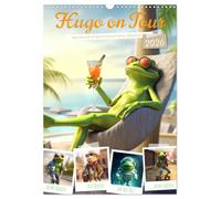 Hugo on Tour (Wandkalender 2026 DIN A3 hoch), CALVENDO Monatskalender: Spaß und Abenteuer mit dem coolen und witzigen Frosch Hugo - KI generiert