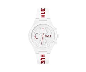 HUGO Orologio Analogico Multifunzione al Quarzo da Uomo Collezione #LIT MULTI con Cinturino in Silicone Bianco con Dettagli Rossi, 1530406, White